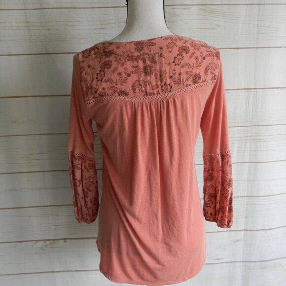 DEMOCRACY V-NECK FLORAL/CUT-OUT DETAIL BOHO TOP SZ XS - Picture 4 of 4